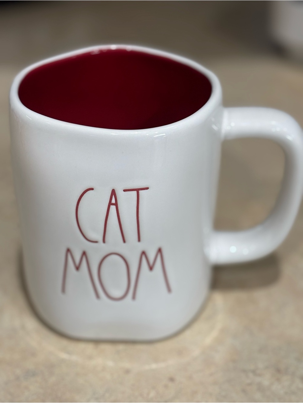 Rae Dunn "CAT MOM" Mug - White with Red Interior
